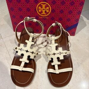 Tory Burch Cream and Brown Sandals